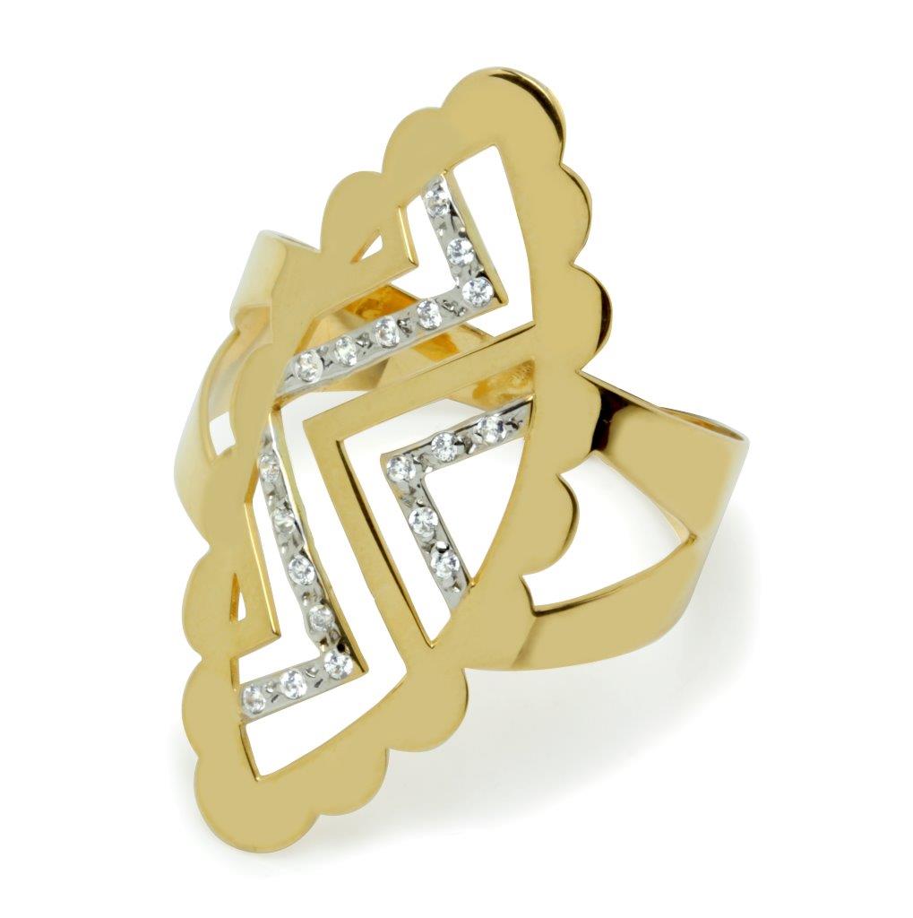 Anillo Lanzadera ZigZag Circonitas Bicolor Oro