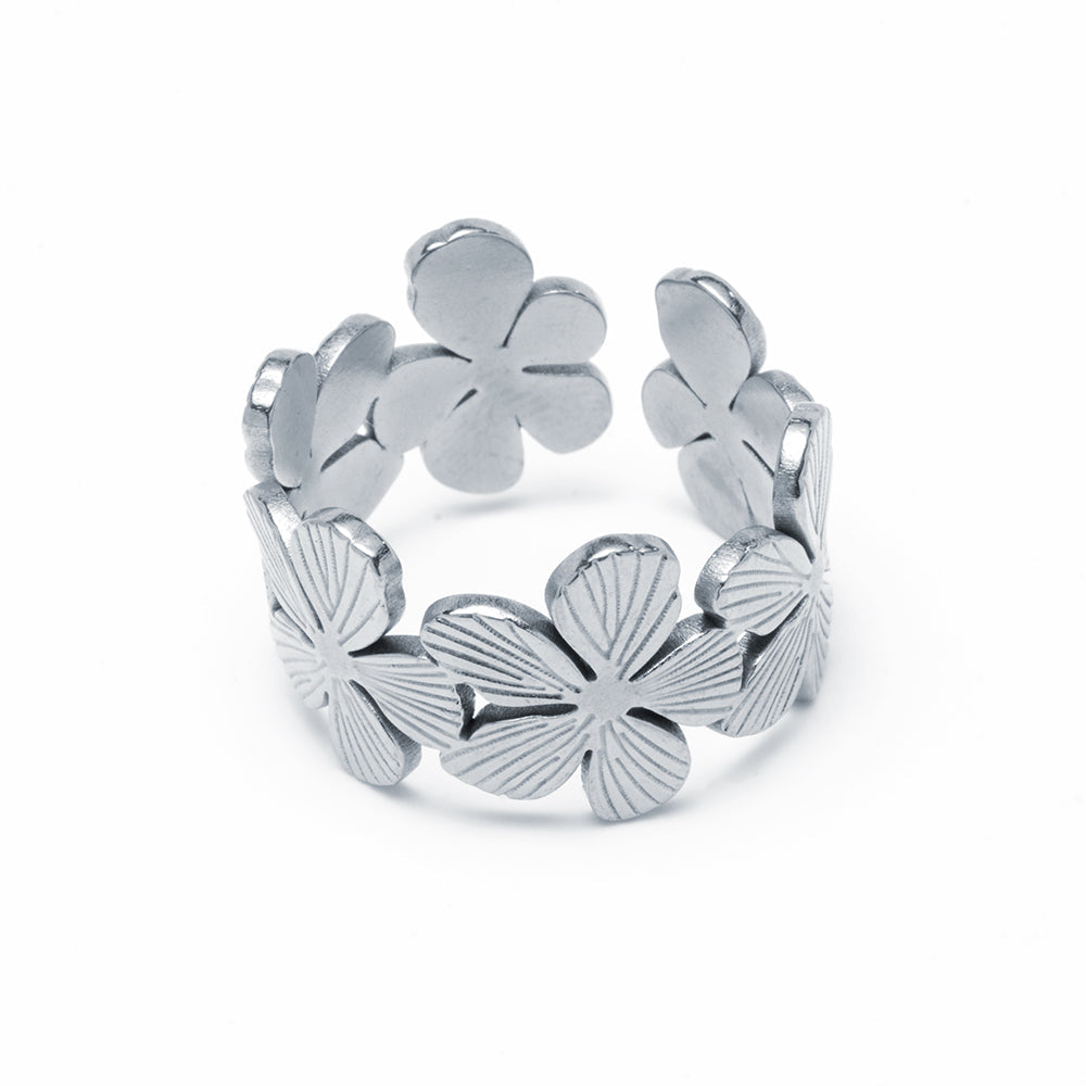 Anillo Flores Ajustable Acero