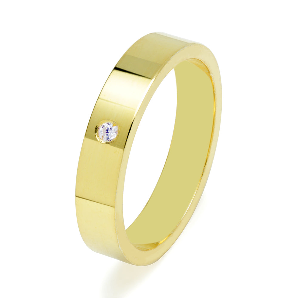 Alianza Plana Pulida 4mm con Diamante Confort Oro 18k