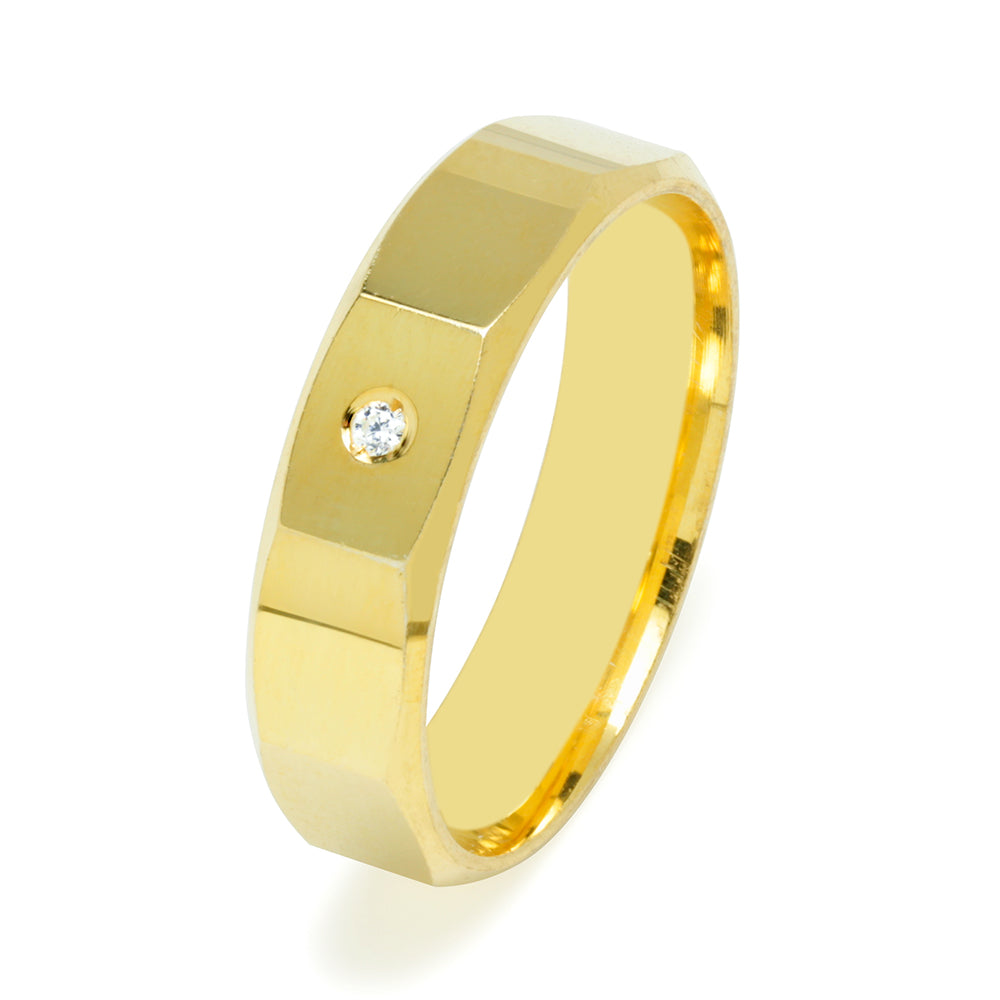 Alianza Pulida 5mm Hueca con Diamante Confort Oro 18k