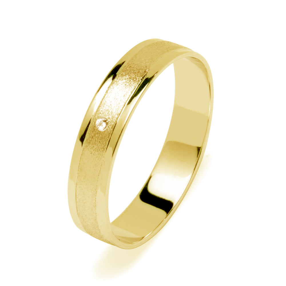 Alianza de Boda Satinado Centro Diamante 4mm Oro 9k