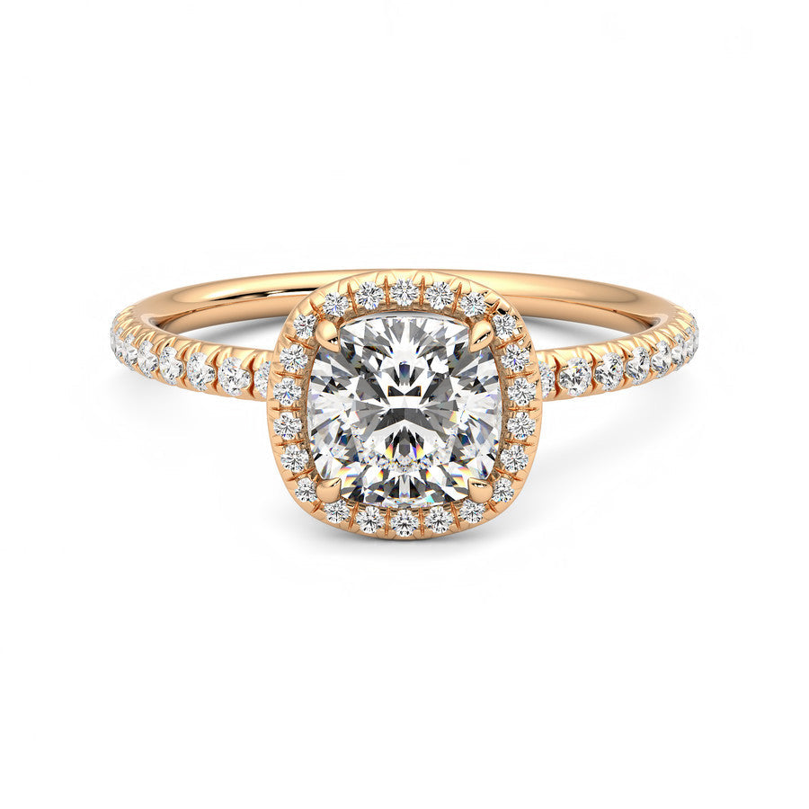 Anillo Radiance Halo Pavé Diamante y Oro Rosa 18k