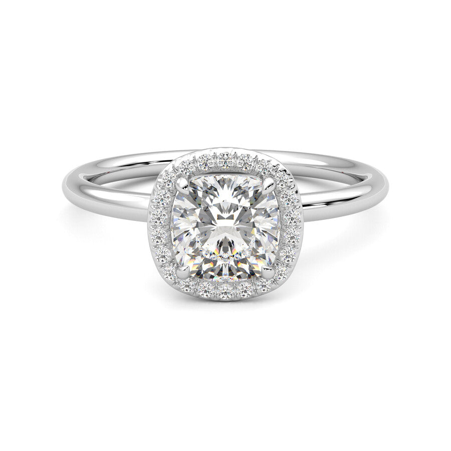 Anillo Brilliant Halo Diamante y Oro Blanco 18k