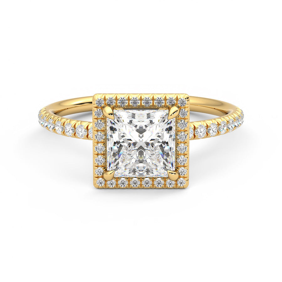 Anillo Brilliant Halo Pavé Diamante y Oro 18k