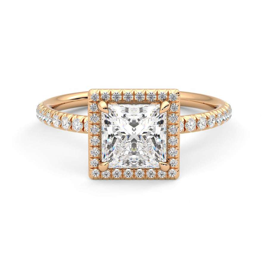 Anillo Radiance Halo Pavé Diamante y Oro Rosa 18k