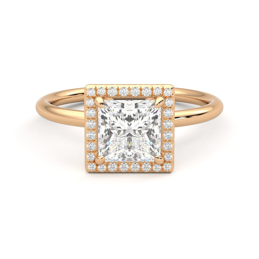 Anillo Brilliant Halo Diamante y Oro Rosa 18k