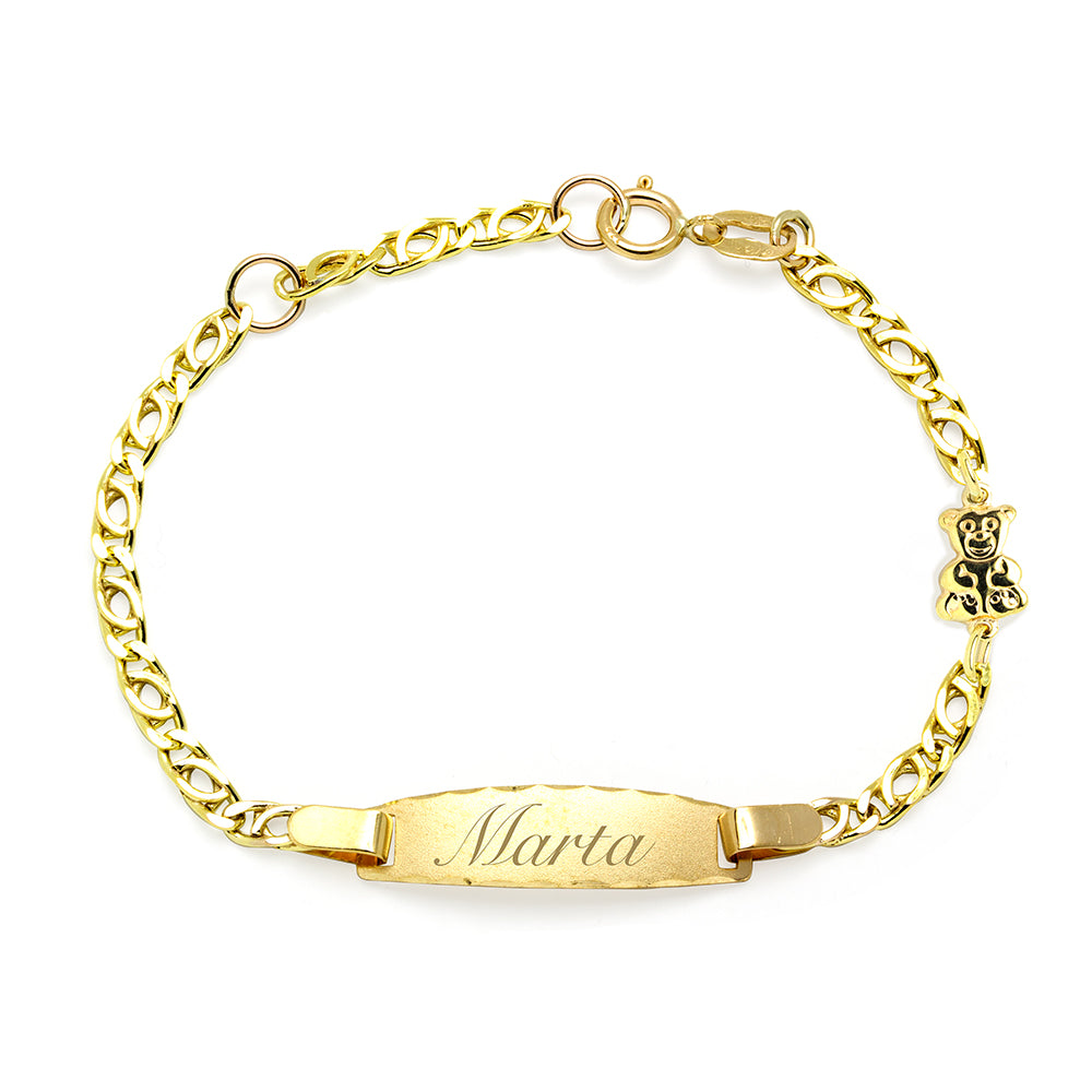 Pulsera Bebé No Me Olvides Oso Oro