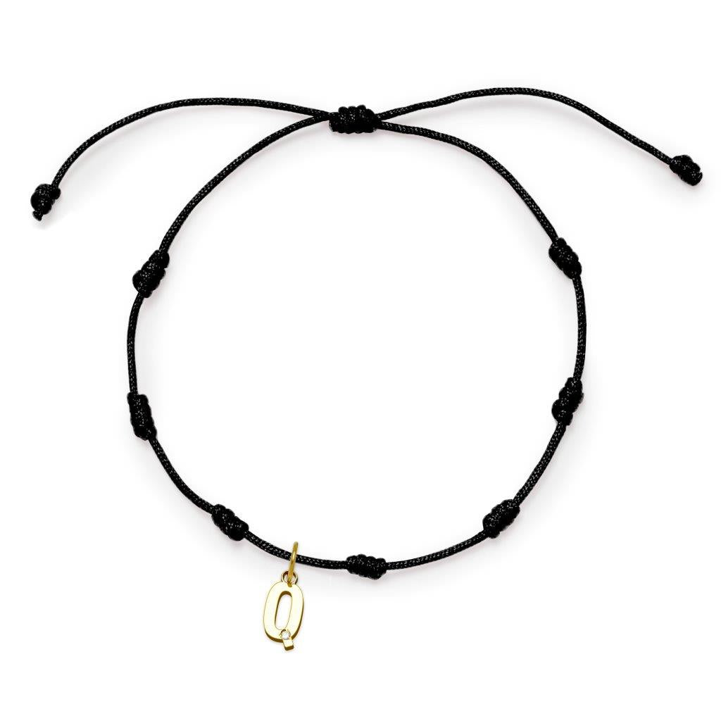 Pulsera con Inicial 7 nudos Negro con Diamante y Oro