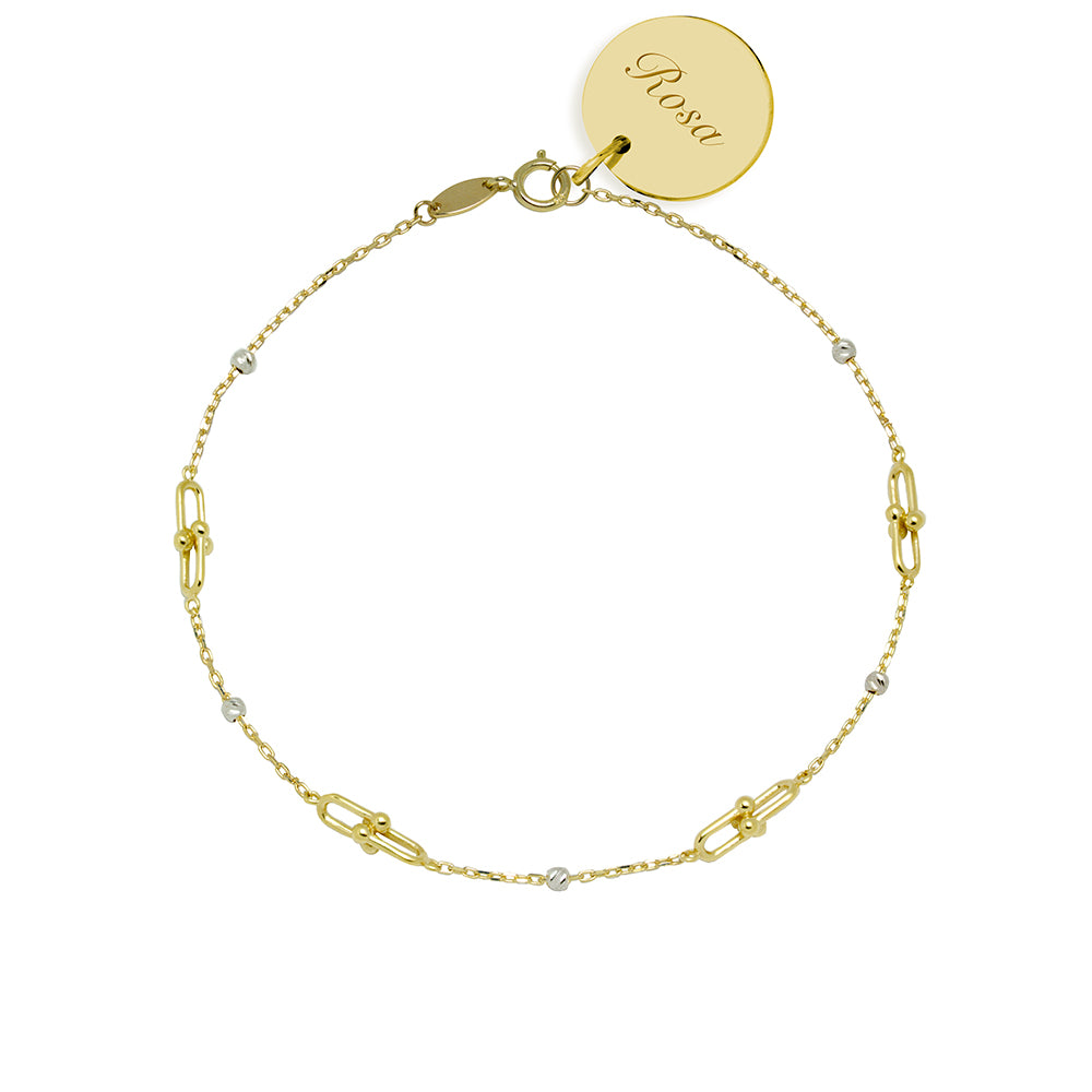 Pulsera Personalizable Eslabones Bicolor Oro