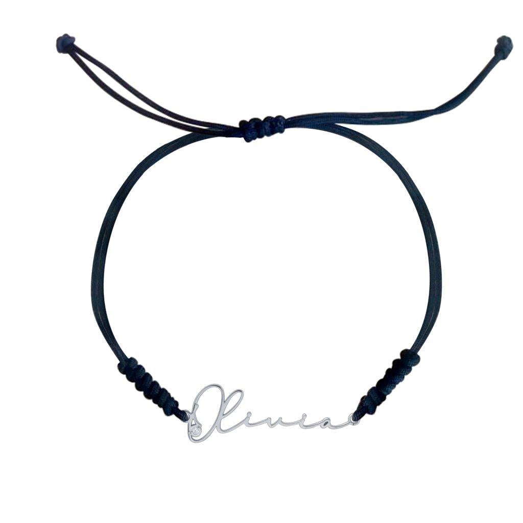 Pulsera con nombre Caligrafía Macramé Plata