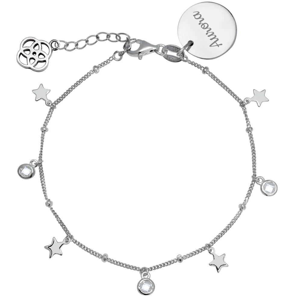 Pulsera niñas personalizada. Plata y Swarosvky - Momenttos